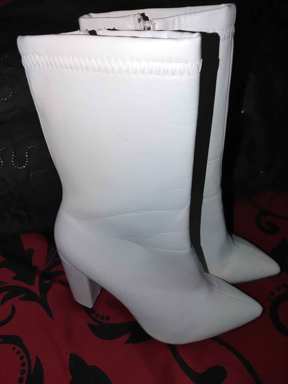 White Women's Mid-Calf Pointed Toe Heeled Boots (Not Knee Lengt)